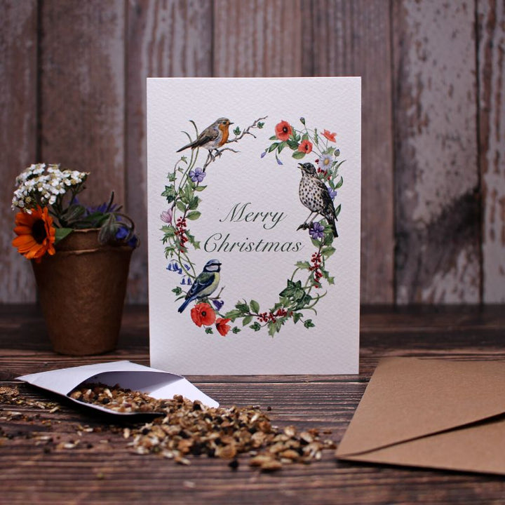 Connecting to Nature Gift Cards Christmas Card & Wildflower Seeds | Floral, bird design
