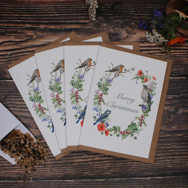 Connecting to Nature Gift Cards Christmas Card & Wildflower Seeds | Floral, bird design