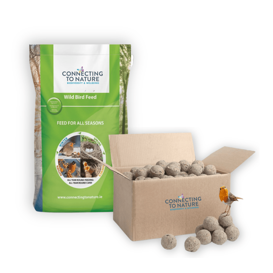 Connecting to Nature Wild Bird Seed 100 Fat Balls + 4kg High Energy No Mess Mix Winter Bird Feed Bundle | Wild Bird Seed & Fat Balls