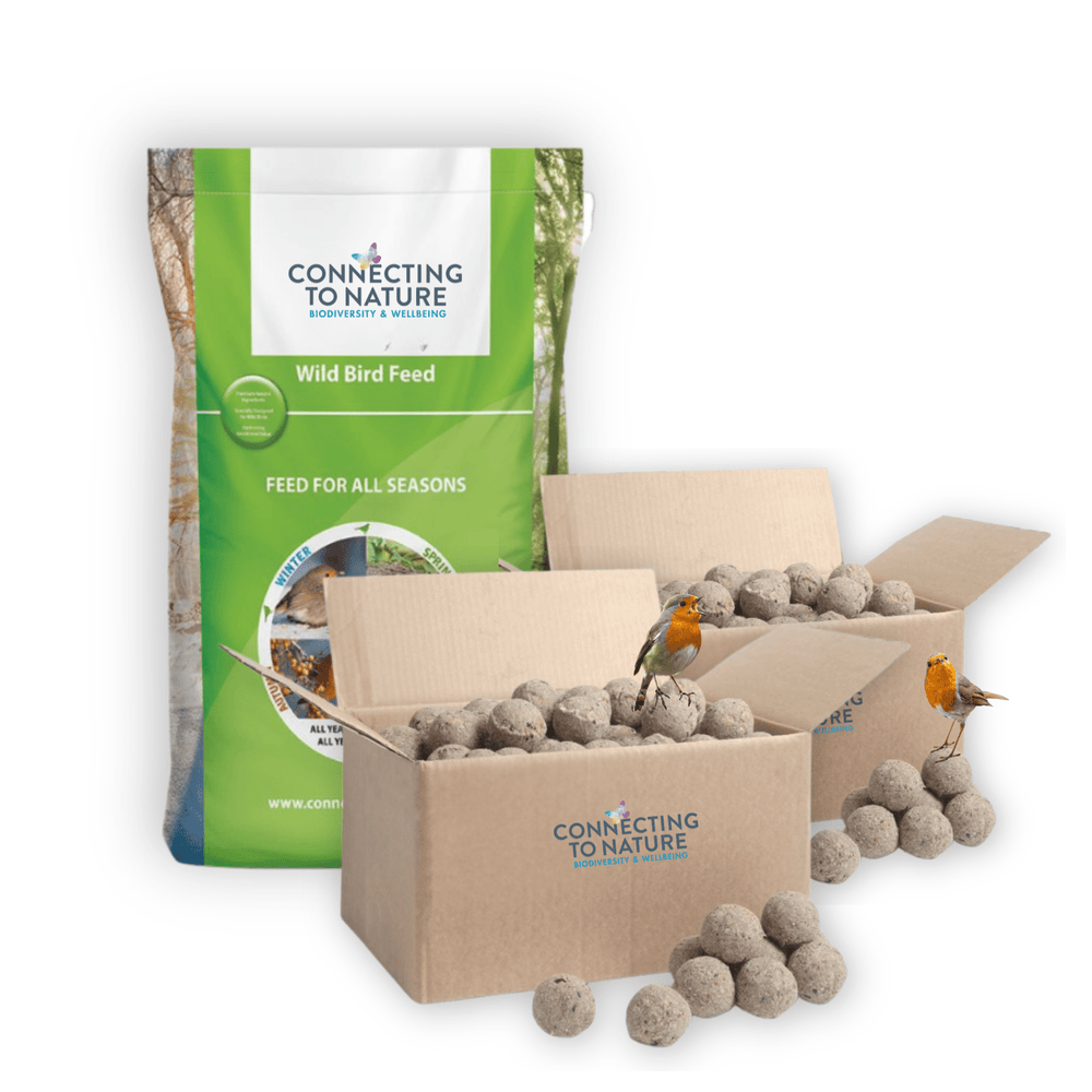 Connecting to Nature Wild Bird Seed 200 Fat Balls + 10kg High Energy Now Mess Mix Winter Bird Feed Bundle | Wild Bird Seed & Fat Balls