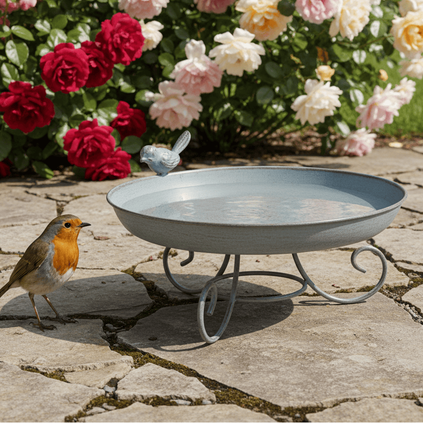 Eschert Garden Accessory Metal Standing Bird Bath