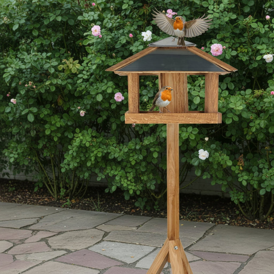 Eschert Garden Accessory Oak Bird Table with Silo