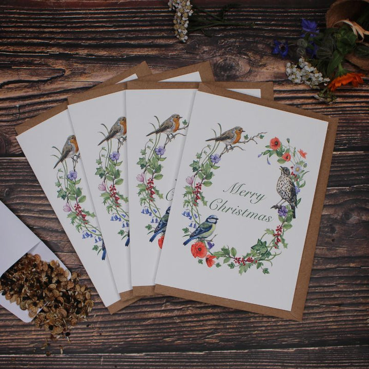 Connecting to Nature Gift Cards Christmas Card & Wildflower Seeds | Floral, bird design