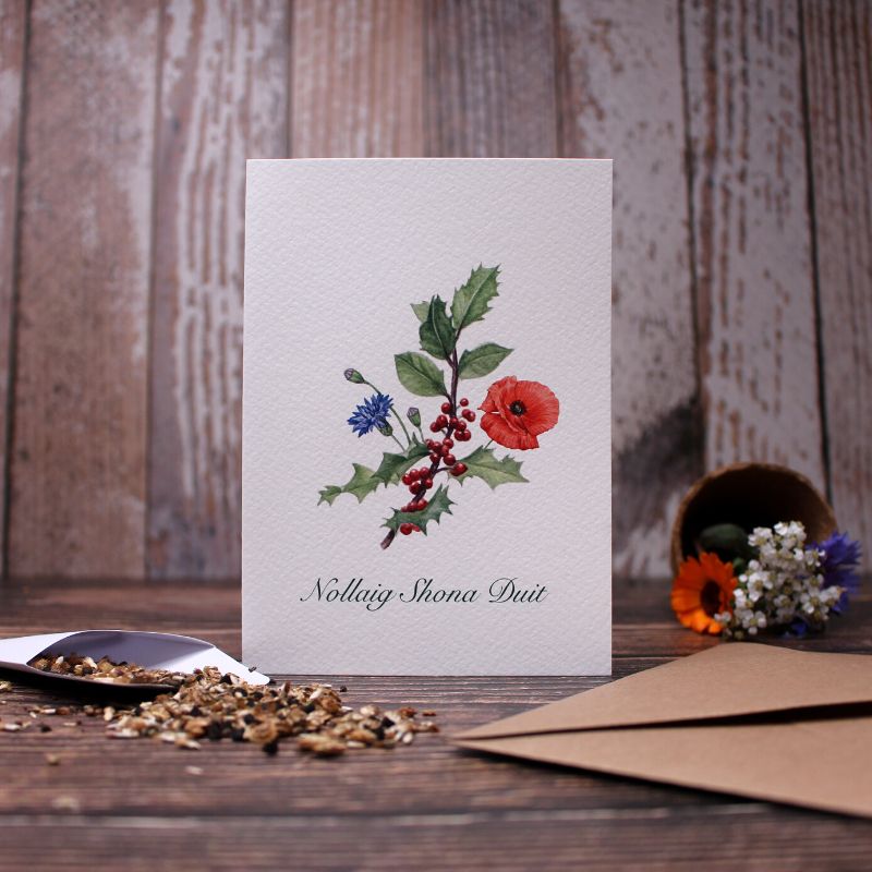 Connecting to Nature Gift Cards Christmas Card & Wildflower Seeds | Holly, flower design