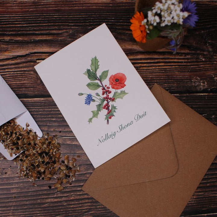 Connecting to Nature Gift Cards Christmas Card & Wildflower Seeds | Holly, flower design